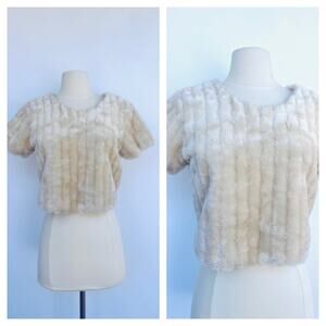 Crop Faux Fur Beige Top Small